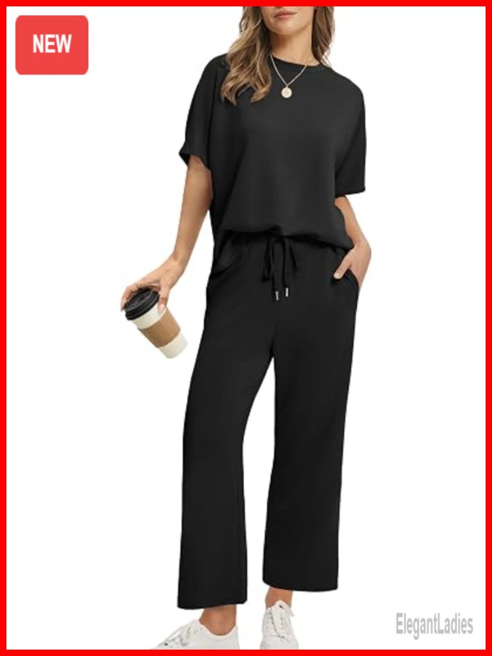 Two Piece Lounge Set - Oversized Wide Leg Crop Pants